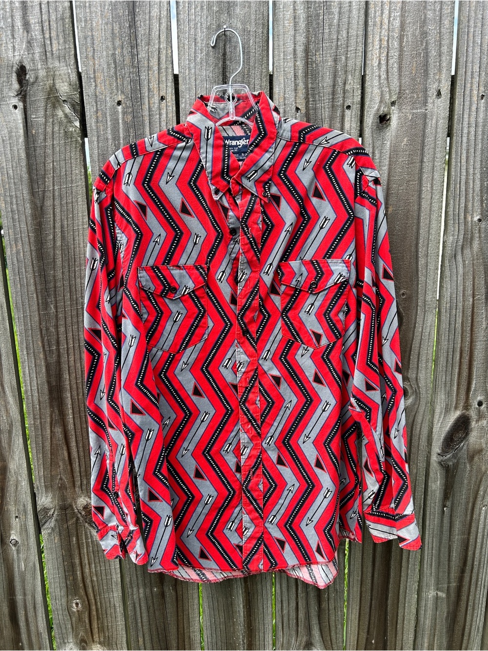 Wrangler Red and Gray Zigzag Western Button-Down Shirt